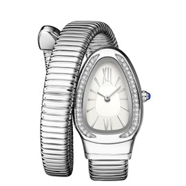 Women's Watches Snake Shape Diamond Watch For Women Luxury Ladies Gold Watch Analog Quartz Watch with Flexible Alloy Strap, Silvery white, bracelet