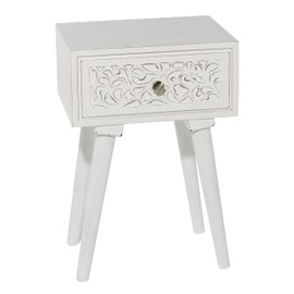 Deco 79 Mango Wood Scroll Side End Accent Table Intricately Carved Single Drawer End Table, Side Table 16" x 13" x 24", White