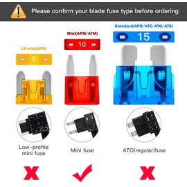 GUUZI Pack of 6 12V-24V ACS Small Add-A-Circuit Fuse Adapters with Wiring Harness, Small Fuse Holder with 6 Replacement Fuses (5A/10A/15A) + 1 Piece Fuse Puller