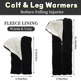 Ultrafun Figure Skating Leg Warmers Gloves Headband Set Fleece Zipper Skating Leg Warmers Socks Skating Accessories Equipment (Long-Black)