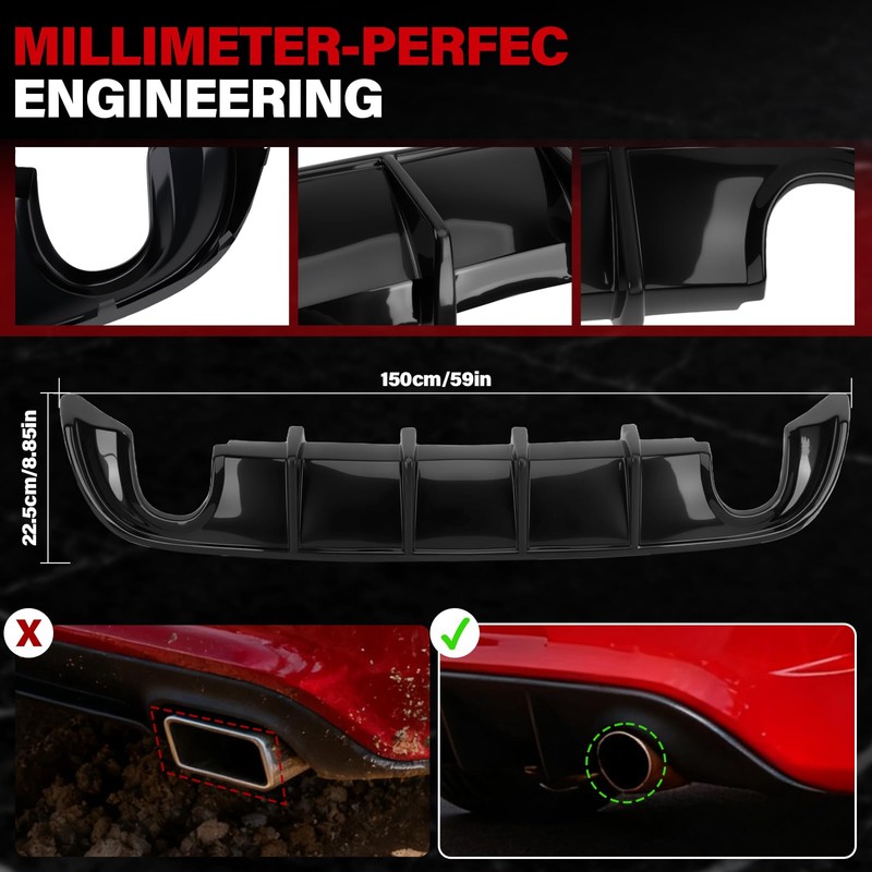 Rear Diffuser Compatible with Dodge Charger 2015-2023 Fits RT, SXT