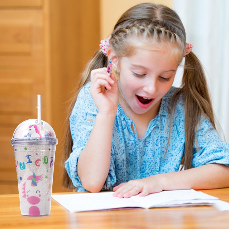 Forreen Cup with Straw and Lid, 450 ml Plastic Cup,