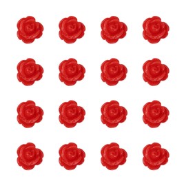 Craftdady 50pcs Rose Flower Beads Opaque Resin Flatback Floral Beads Loose Charm for DIY Jewelry Earrings Necklace Making Sewing Scrapbooking, Red