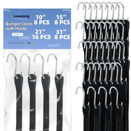 40 Packs Rubber Bungee Cords with Hooks, 10", 15", 21", 31" Heavy Duty Outdoor Tarp Straps, Max Stretch 1.5X, Load 180 lbs, for Camping, Cargo Fixing, Storage, DIY, Industrial, Agricultural
