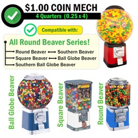 Coin Mechanism for Beaver Machines. 1 Dollar Purchase Coin Mech for Beaver Gumball Machine Candy Machine. Fit SB, RB, SB & BGB Replacement Part for Gumballs and Candy Vending Machines - NEW