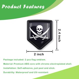 Newperlite Pirate Jack Rackham Flag Decal Sticker Car Emblem Jolly Roger Flag Car Decoration Accessories Shield for Truck Vehicles Cars, 2 Pack