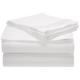 CELINE LINEN 1800 Series Hotel Quality Super Soft Wrinkle Resistant & Fade Resistant Beautiful Design on Pillowcases 4-Piece Sheet Set, Deep Pocket Up to 16inch, King White