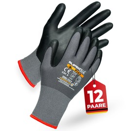 PRESTIGION 12 Pairs Men's Work Gloves, Size 9-L - Work Gloves with Non-Slip Nitrile Coating - Robust and Abrasion-Resistant Gloves Work Gloves