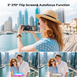 Digital Camera for Photography, 4K 72MP Autofocus 2.8" 270° Flip Screen 18X Digital Zoom Compact Vlogging Camera, Point and Shoot Digital Cameras with 64GB TF Card & Battery