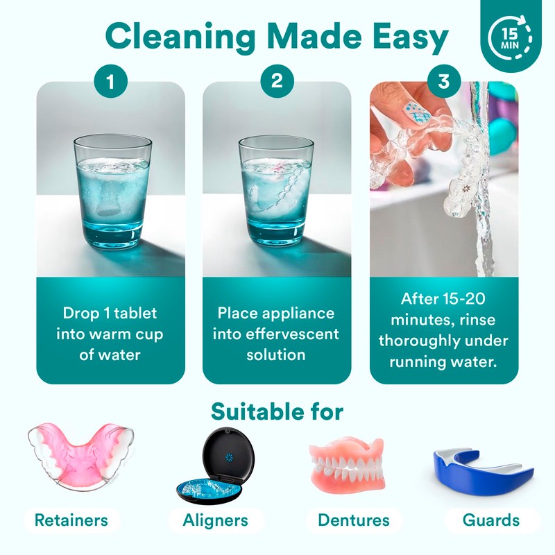 Weiss Naturals Retainer Cleaner Tablets, Invisalign Cleaner, Remove Stains, Odors