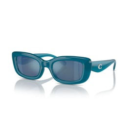 COACH Women's HC8390U Sculpted C Hardware Universal Fit Rectangular Sunglasses, Milky Ocean Blue/Blue Mirrored, 51 mm