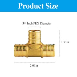 WiseWater 8 Pcs PEX Fittings 3/4 Inch, 3/4 inch Tee Brass Fittings, Barb Crimp PEX Pipe Fitting for PEX Pipe Plumbing Projects (Pack of 8)