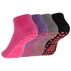 Dacitiery 4 Pairs Non Slip Yoga Pilates Socks,Yoga Socks for Women&Men with Grips Anti Non Slip Slipper Socks for Ballet, Pilates, Hospital, Home, Barre(color2)