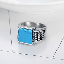 HIJONES Men's Ring Made of Stainless Steel with Square Turquoise Rings Jewellery, Metal, Metal