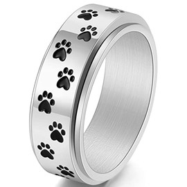 Jude Jewelers 8mm Stainless Steel Rotate Spinner Dog Cat Paw Style Wedding Band Ring (Silver, 7)