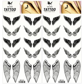 Black Angel Wings Cartoon Temporary Tattoos Fake Tattoo Neck Arm Hands Leg for Adults Men & Women Waterproof Sticker Decal Festival Body Paint (Pack 2 PCS.)