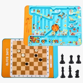 Montessori Toys for 3-12 Year Old-2 in 1 Magnetic Color and Number Maze with Chess Set,Preschool Learning Activities,Fine Motor Skills Sensory Toys Toddlers Kids Boys Girls Gifts (Transportation)