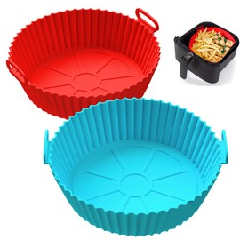 2 Pack Air Fryer Silicone Liners Pot for 3 to 5 QT, BPA-Free, Food Grade Airfryer Basket Bowl, Replacement of Flammable Parchment Paper, Reusable Baking Tray Oven Accessories(Top 8in, Bottom 6.75in)…