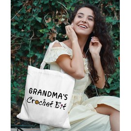SZERE Grandma Gifts Tote Bag, Grandma Tote Bag, Gifts for Grandma, Grandma Christmas Birthday Gifts, Grandma Gifts from Grandkids, Grandma's Crochet Kit Canvas Tote Bag, Reusable Shopping Bags
