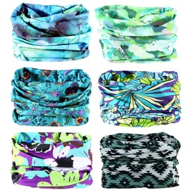 KINREE 6PCS Outdoor Magic Scarf, Elastic Headbands, Headscarves, Headwear, Mask (Turquoise Series)