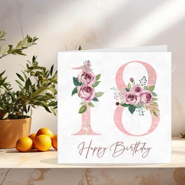 18th Birthday Card for Girls - Floral 18th Birthday Cards for 18 year old Daughter girl Eighteen, Eighteenth Granddaughter Sister Niece cousin