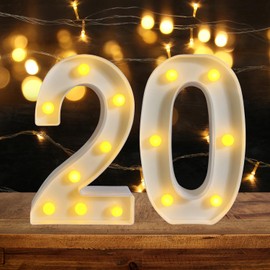ZUOKEMY 20th Birthday Decoration LED Light up Numbers, Birthday Number Sign Light for Birthday Party Decoration Night Lit Anniversary Background Home Decoration Party (Number 20, White)