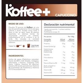 Koffee+ Sabor Capuccino Mezcla de Café Arábica con Colágeno Hidrolizado, MCT y L-Teanina | Energía Equilibrada y Enfoque | Sin Azúcar, con Inulina de Agave y Complejo B | 35 Porciones (350g)