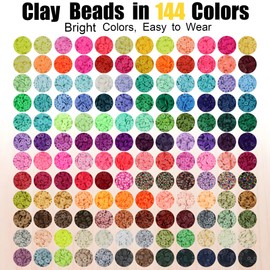 LIS HEGENSA 144Colors 21000Pcs Clay Bead and 1400PCS Letter Beads Bracelet Making Kit, Crafts Polymer Heishi Beads with Charm and Elastic Strings, Preppy Padded Flat Bead Jewelry Making kit