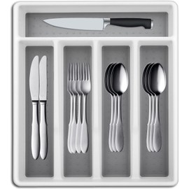 Ruikcoll Cutlery Tray, Cutlery Organizer, 5 Compartments, for Kitchen, Home, Office, Utensil Tray for Spoons, Forks, White