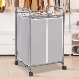 STORAGE MANIAC Laundry Sorter 2 Section, 90 L Gal Laundry Hamper with Wheels, Clothes Basket Separator Sorter, 2 Bag Clothes Cart with Wheels and Removable Bags for Closet, Dorm, Collage, Grey