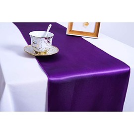 Namvo Pack of 10 Satin Table Runners, banquet tablecloths,12 x 108 inch for Wedding, Reception,Birthday and Any Party (Purple)