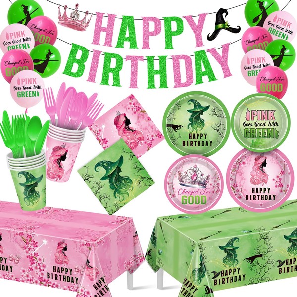 Pink and Green Birthday Party Decorations 207pcs Disposable Paper Plates