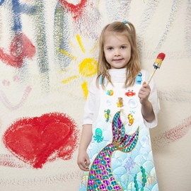 XonyiCos Kids Boys Dinosaur Apron with Pockets, Girls Aprons for Cooking, Painting, Kitchen Chef Apron for Children 3-12 Years (Mermaid, Large (6-12 Years))