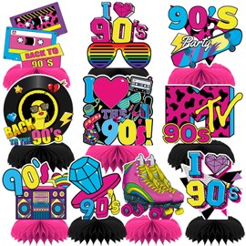 DTOFOOT 10 Pcs 90s Party Decorations, 90s Retro Honeycomb Centerpieces Back to 90s Party Table Centerpieces 1990s Vintage Birthday Party Favors Supplies 90s Themed Party Decorations