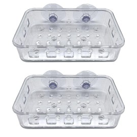 gifthub 2 Pcs Suction Cup Soap Dish Holder, Multi-Purpose Wall Suction Plastic Soap Box Strong Bearing Capacity NO-Drilling for Bathroom, Kitchen Sink, Bar Soap, Sponge