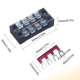 CEEYSEE Screw Terminal Strip, 6 Pieces 4 Positions Double Row Covered Screw Terminal 600V 25A + 6 Pieces 4 Positions Pre-Insulated Black/Red Fork Terminal Block 400V 25A (DTB2504)
