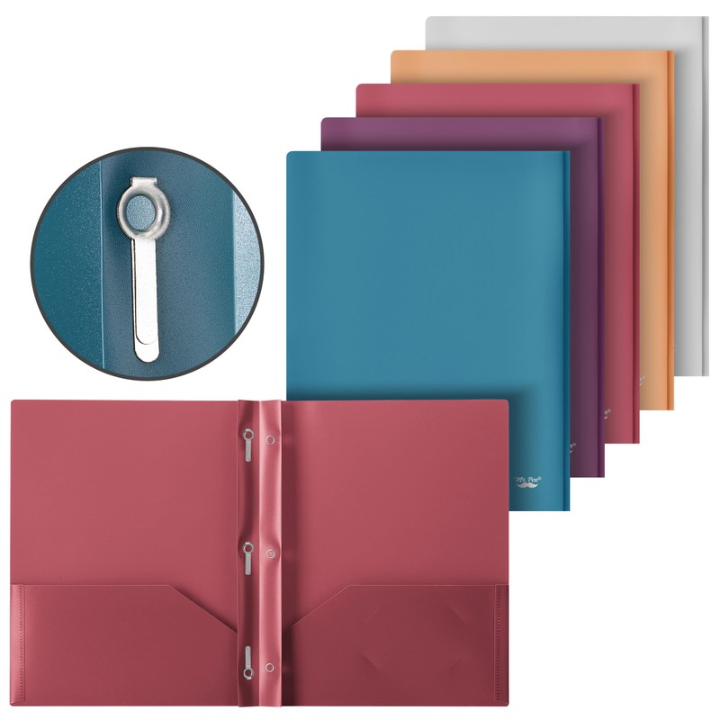 Mr. Pen- Plastic Folders with Pockets and Prong, 5 Pack,