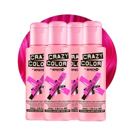Crazy Color Vibrant Rebel UV Semi-Permanent 4 Pack Quad Hair Dye. Highly Pigmented Neon Pink Conditioning & Oil Nourishing Vegan Formula | No Bleach or Ammonia | 400ml