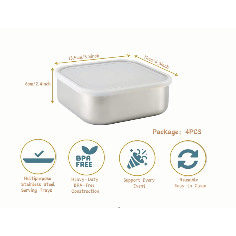 4 Pieces Stainless Steel Food Storage Containers with Clear Lid,