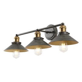 JONATHAN Y JYL7428D Industrial Vanity Light, 3-Light 26.5" Modern Farmhouse Wall Sconce with Metal Cone Shade, Rustic Dark Gray and Brass Gold Bathroom Light Fixture Over Mirror, Powder Room, Kitchen