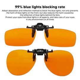Locadence Clip On Glasses, Efficient Blue Lights Blocking 180 Degree Vertical Flip Glasses, Portable Orange Glasses Clip Lens for Computer (Round)