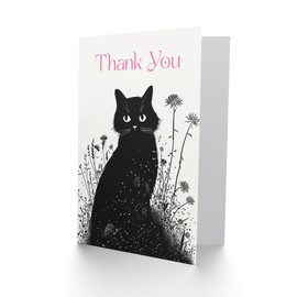 Artery8 Thank You Card Cat Lover Wildflower Pet Black White Design For Her Gran Sister Niece Daughter Wife Woman Greeting Card