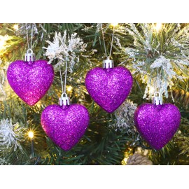 Christmas Concepts® Pack of 8 - 60mm Heart Shaped Christmas Tree Baubles – Glitter Decorated Baubles (Purple)