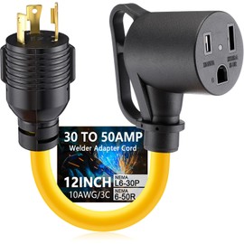Tellegloww 30Amp to 50Amp Welder Adapter Cord, Compatible with NEMA L6-30P Male to 6-50R Female Locking 3 Prong to 3 Prong Welder Power Adapter, STW 10 AWG/3C, 30 Amp 250V 7500 Watt 12Inch ETL Listed