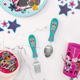 Zak Designs L.O.L. Surprise! Easy Grip Fork and Spoon Set, Kitty Queen, 4-piece set(Flatware (2pk))