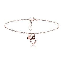 Generic Jewelry Necklaces, Bracelets, Chains and more - Rose Gold Tone over Sterling Silver Double Heart Chain Anklet - XFBX5472, DFMN-5458