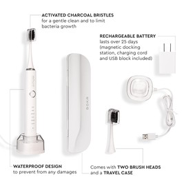 Boka 3.0 Electric Toothbrush for Adults w/ 2 Heads - Rechargeable Sonic Powered Tooth Brush - Charcoal Activated Bristles for Deep Cleaning - Dentist Recommended Oral Care - Charging Base w/Micro USB