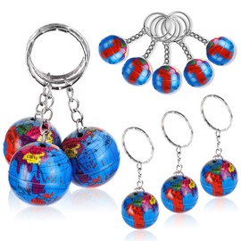 PROLOSO 24 Pcs Globe Keychains Bulk for Kids World Planet Earth Theme Keyrings Toy 1 Inch