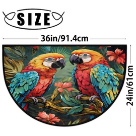 TropicalLife Colorful Parrot Tropical Bird Half Round Door Mat Indoor Outdoor Doormat Washable Welcome Entrance Way Front Half Circle Rugs for Entryway Outside Kitchen Decor