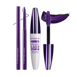 Purple Waterproof Mascara & Eyeliner Set,5D Mascara with Liquid Eyeliner Kit,Silk Fiber Liquid Lash Extensions Colored Tubing Mascaras Volume and Length,Waterproof,Curling Eye Lashes & Eye liner Pen